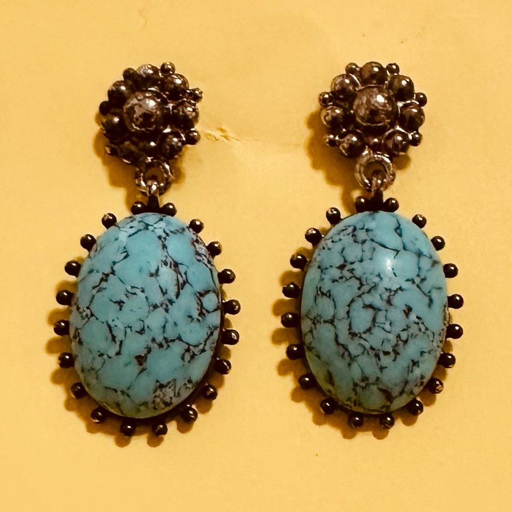 Vintage Jay Strongwater Signed Faux Turquoise Clip Earrings